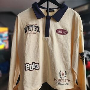 White Fox Cream and Navy Polo Shirt, Size M/L